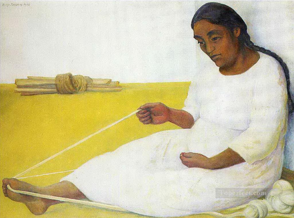 Indian Spinning Diego Rivera Oil Paintings